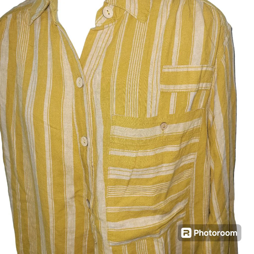 Women's We The Free Yellow Striped Button Down Shirt Size XS